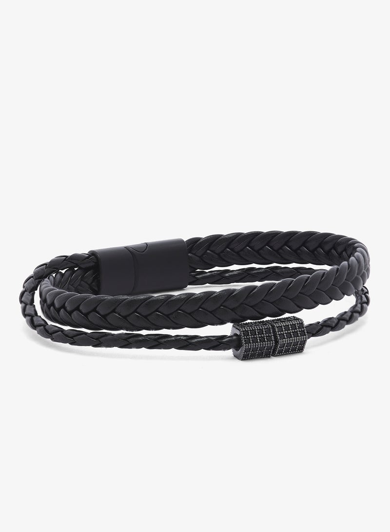 Seventy Five Layered Braided Leather Magnetic Clasp Bracelet - Image 1